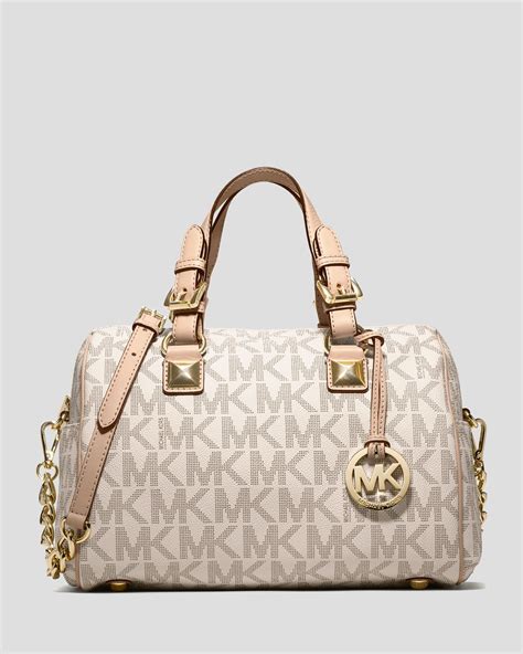 michael kors grayson signature satchel bag medium|michael kors leather satchel large.